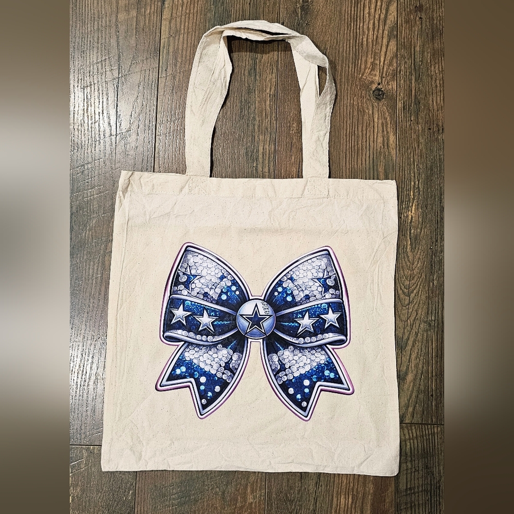 Dallas Cowboys Elegant Cream Tote with Blue Star Bow